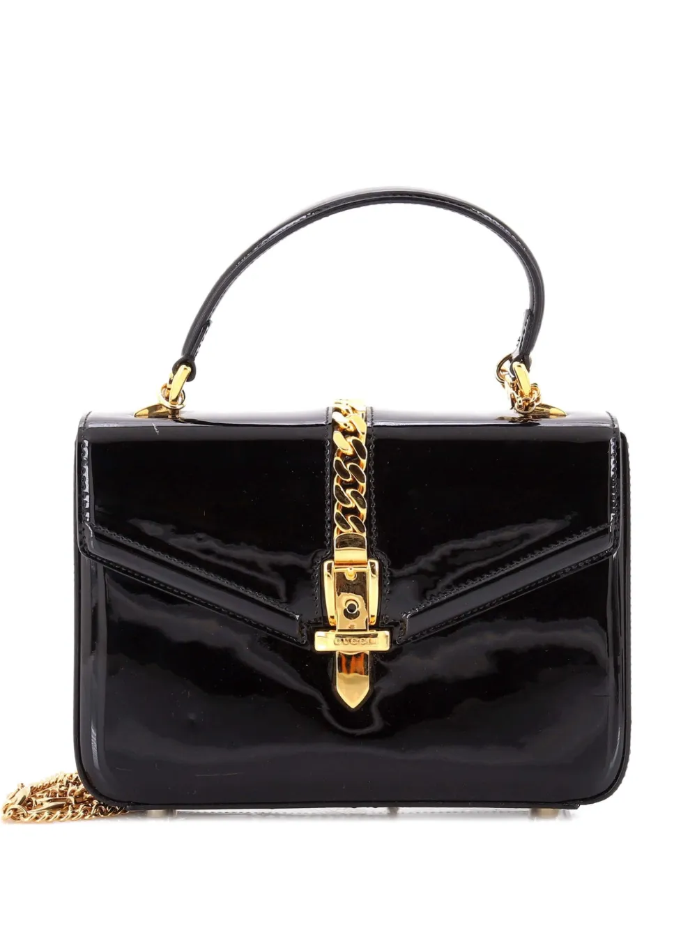 Gucci Pre-Owned Borsa a tracolla Sylvie 1969 mini con manico e finitura lucida - Nero