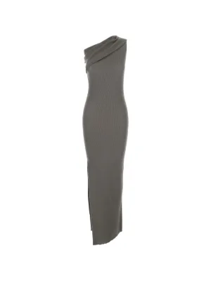 rick owens ribbed one shoulder dress Rick Owens one-shoulder Split Midi Dress | Grey