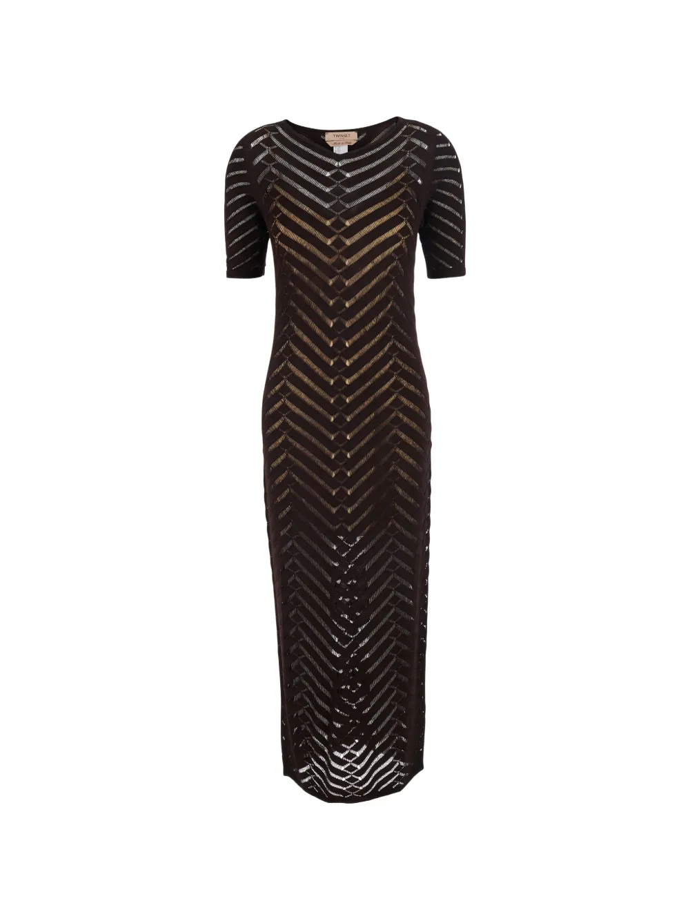 TWINSET chevron-knit short-sleeve midi dress - Marrone