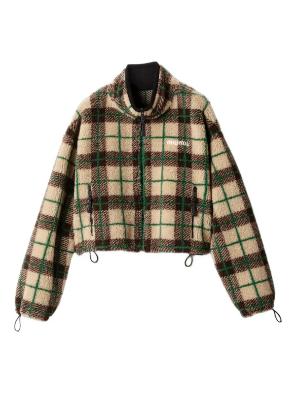 美品 MIU MIU クロップドブルゾン 2021年 チェック ジャケット L トレンドのチェック《Miu Miu》ギンガムチェックジャケット (MiuMiu