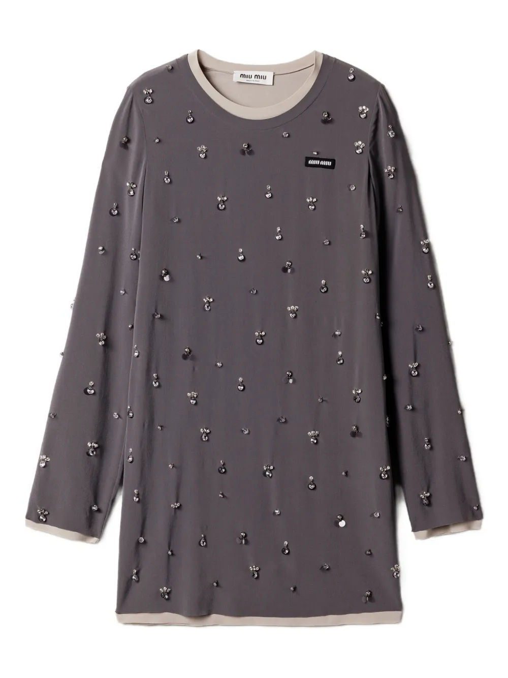 Miu Miu embroidered long-sleeve mini dress - Grigio