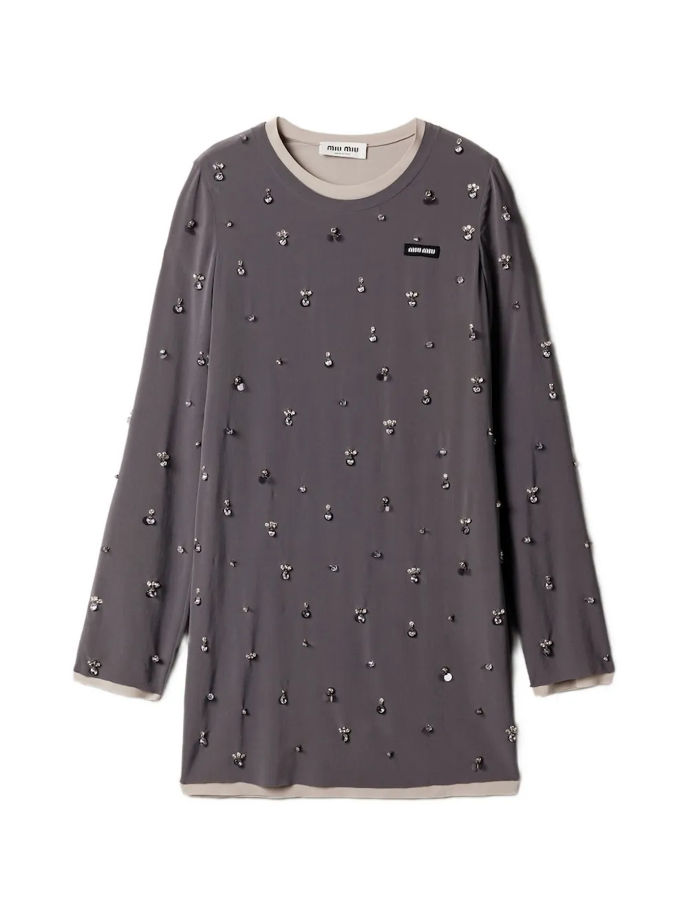 Miu Miu embroidered long-sleeve mini dress - Grigio