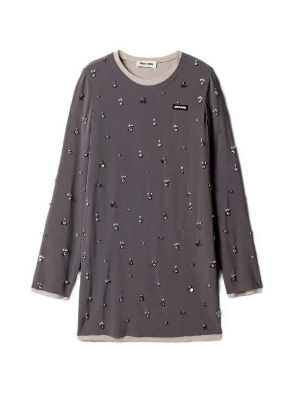 miu miu grey dress Embellished Stretch Georgette Dress