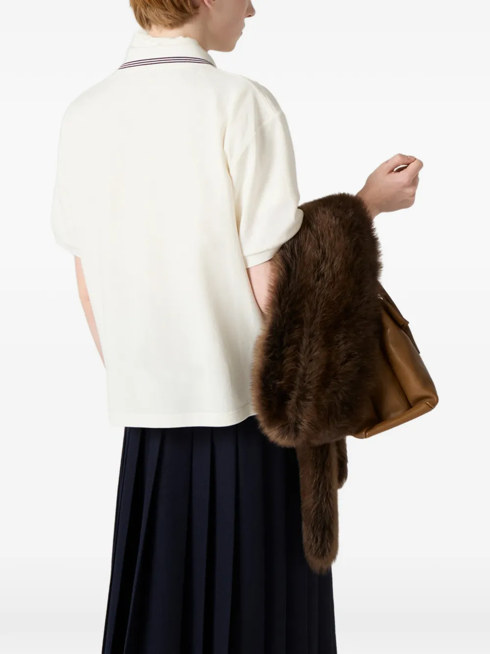 Miu Poloshirt met rits en geribbelde afwerking Wit