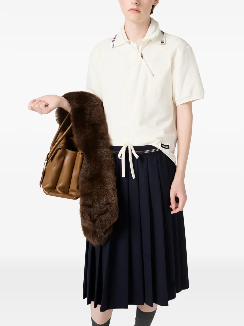 Miu Miu ribbed trim zippered polo shirt - Wit