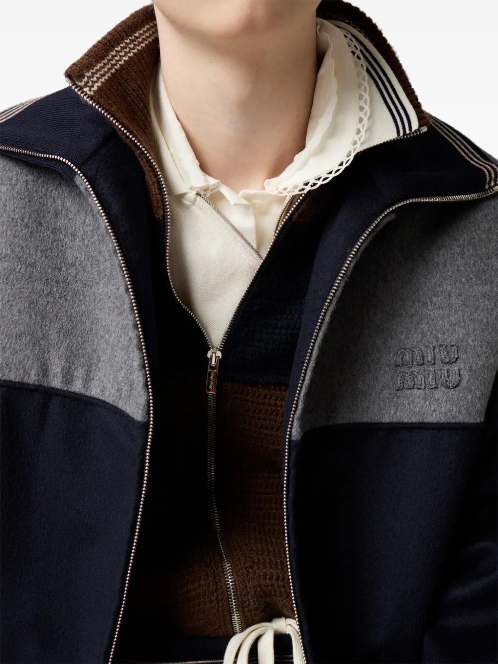 Miu Poloshirt met rits en geribbelde afwerking Wit
