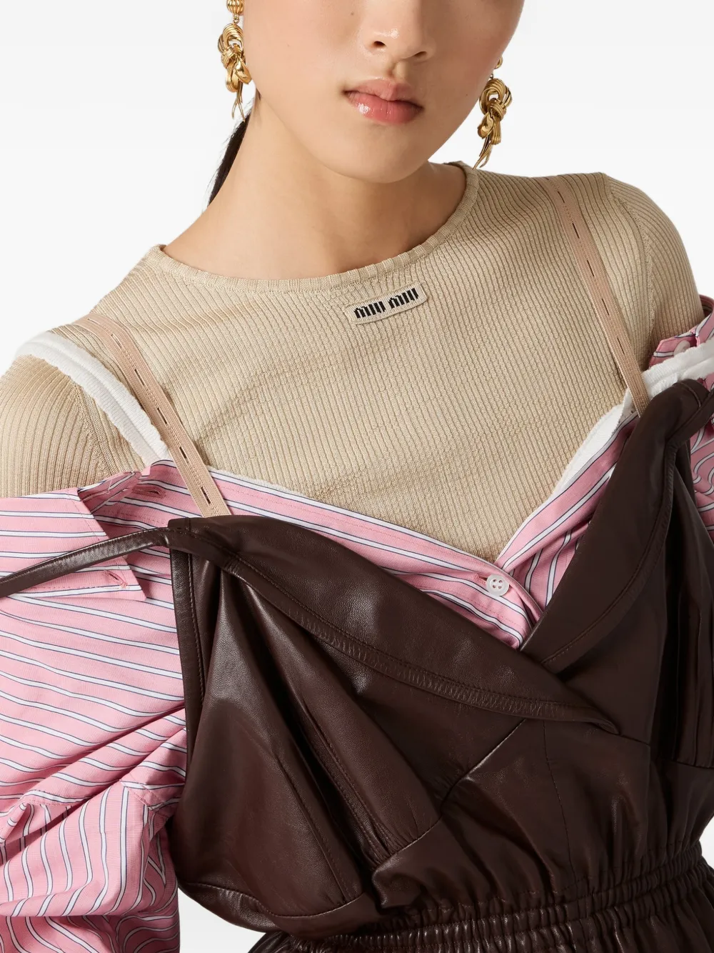 Miu Gestreepte off-shoulder mini-jurk Roze