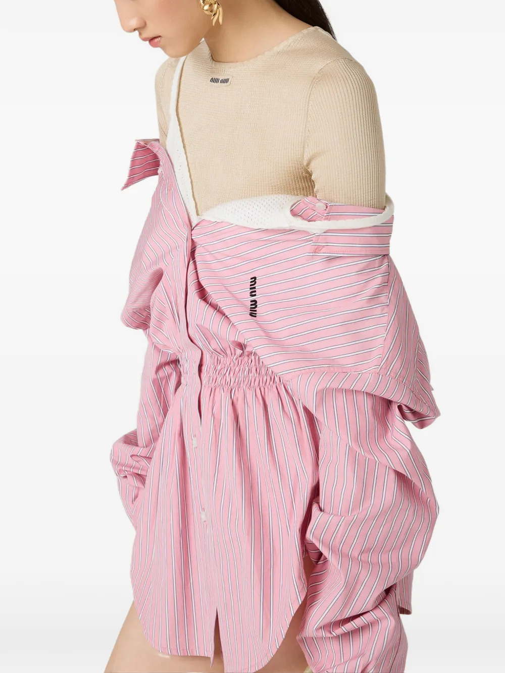 Miu Gestreepte off-shoulder mini-jurk Roze