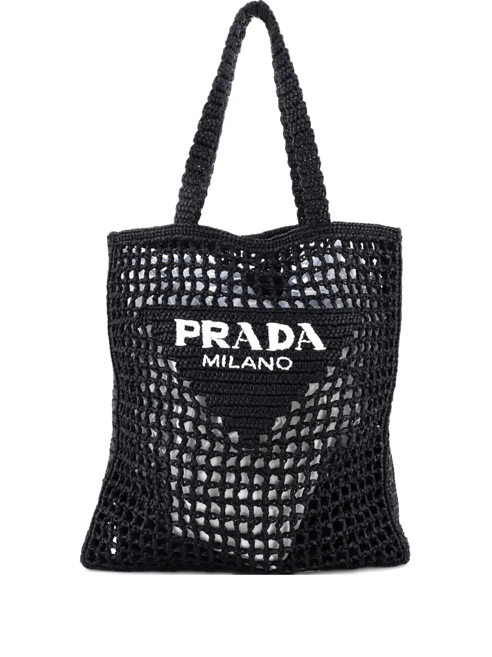 Prada Pre-Owned Triangle Logo Open Raffia tote bag | Black | Image 1