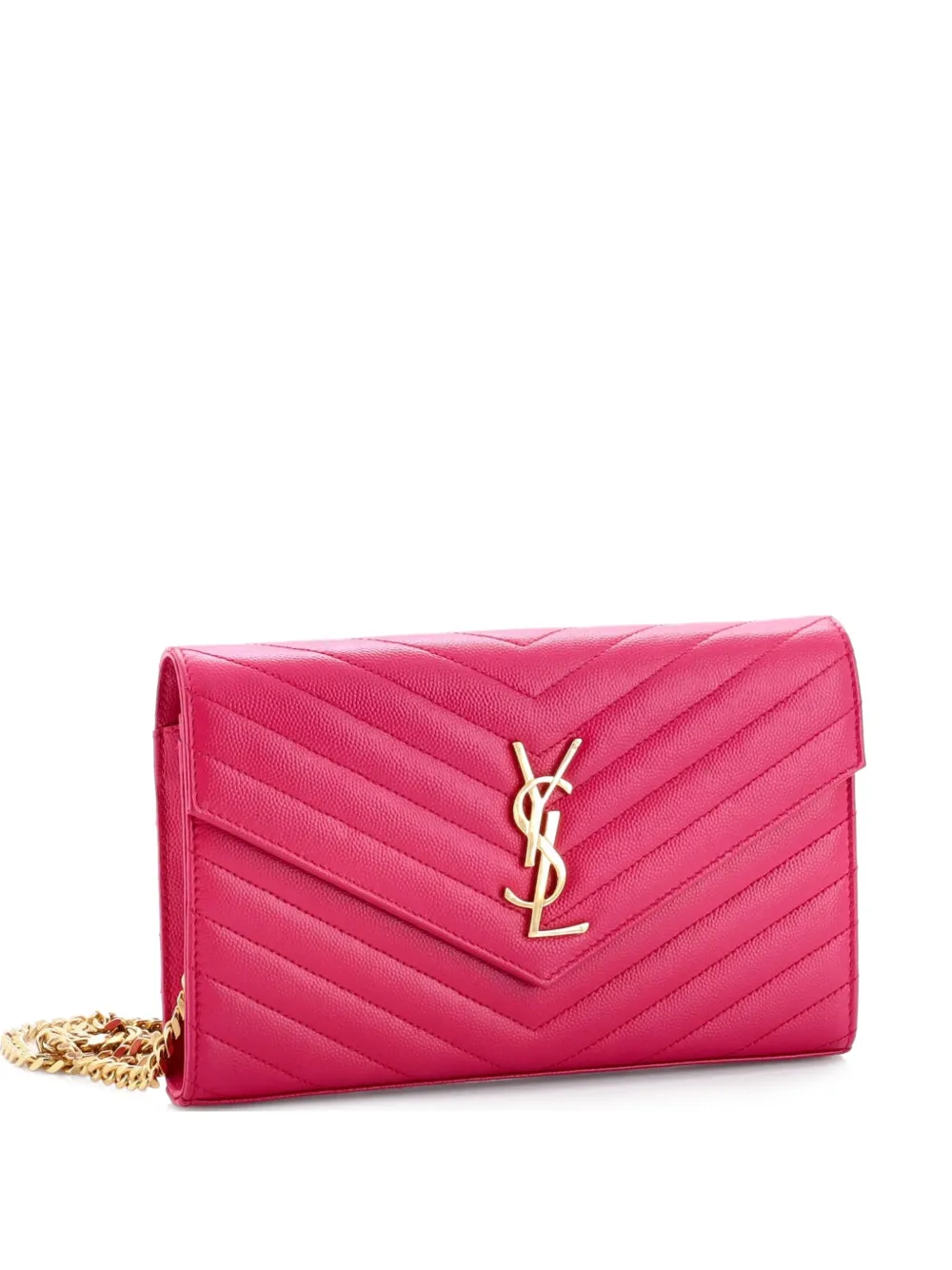 Saint Laurent Pre-Owned Classic Monogram Wallet on Chain Matelasse Chevron Leather Medium crossbody bag | Pink | Image 1