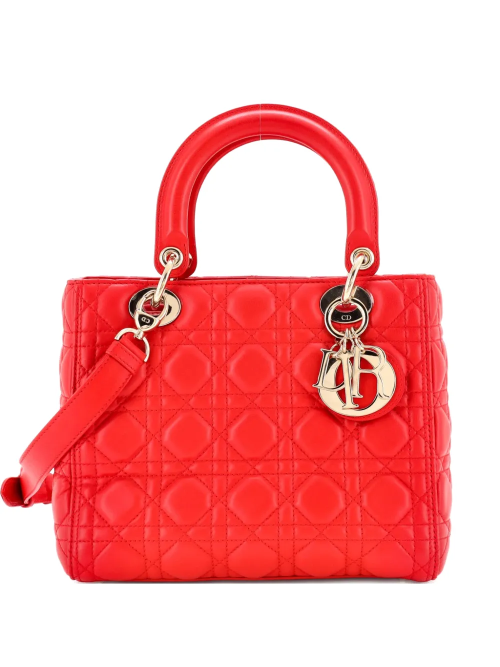 Christian Dior Pre-Owned Lady Dior Bag Cannage Quilt Lambskin Medium satchel - Rosso