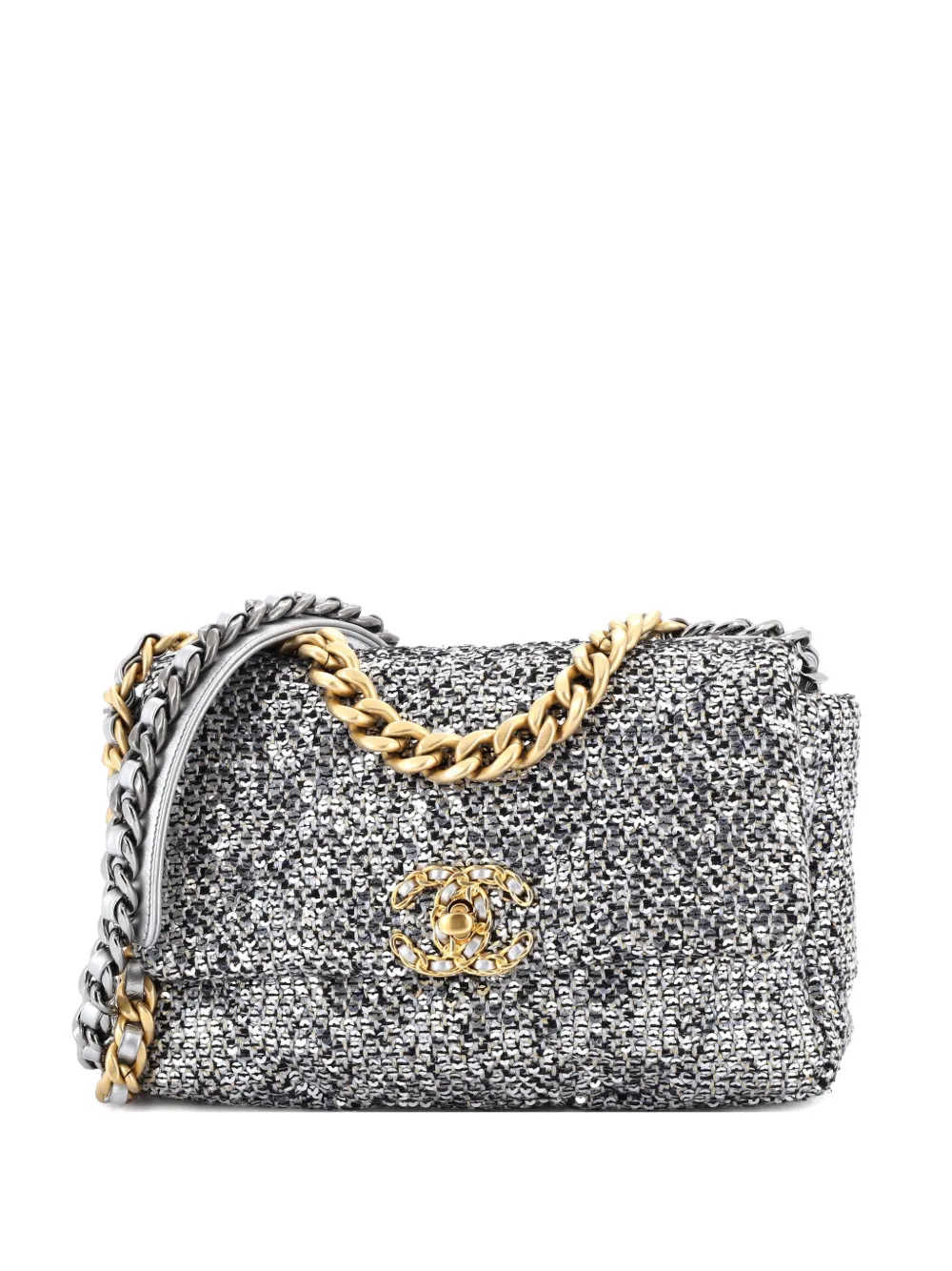 CHANEL Pre-Owned 19 Flap Bag Quilted Sequins Medium shoulder bag - Argento