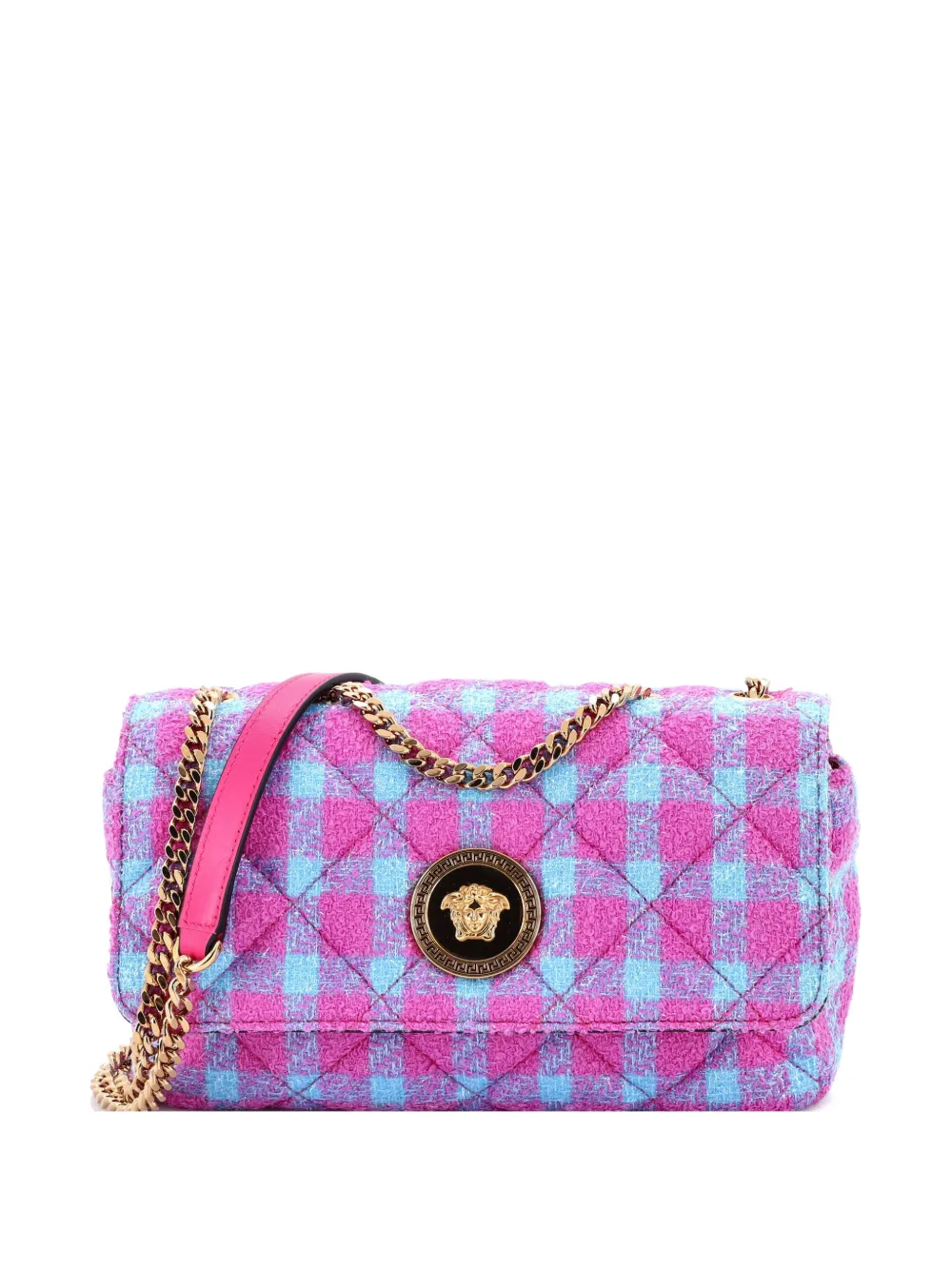 Versace Pre-Owned Medusa Icon Chain Flap Bag Quilted Tweed East West shoulder bag - Rosa
