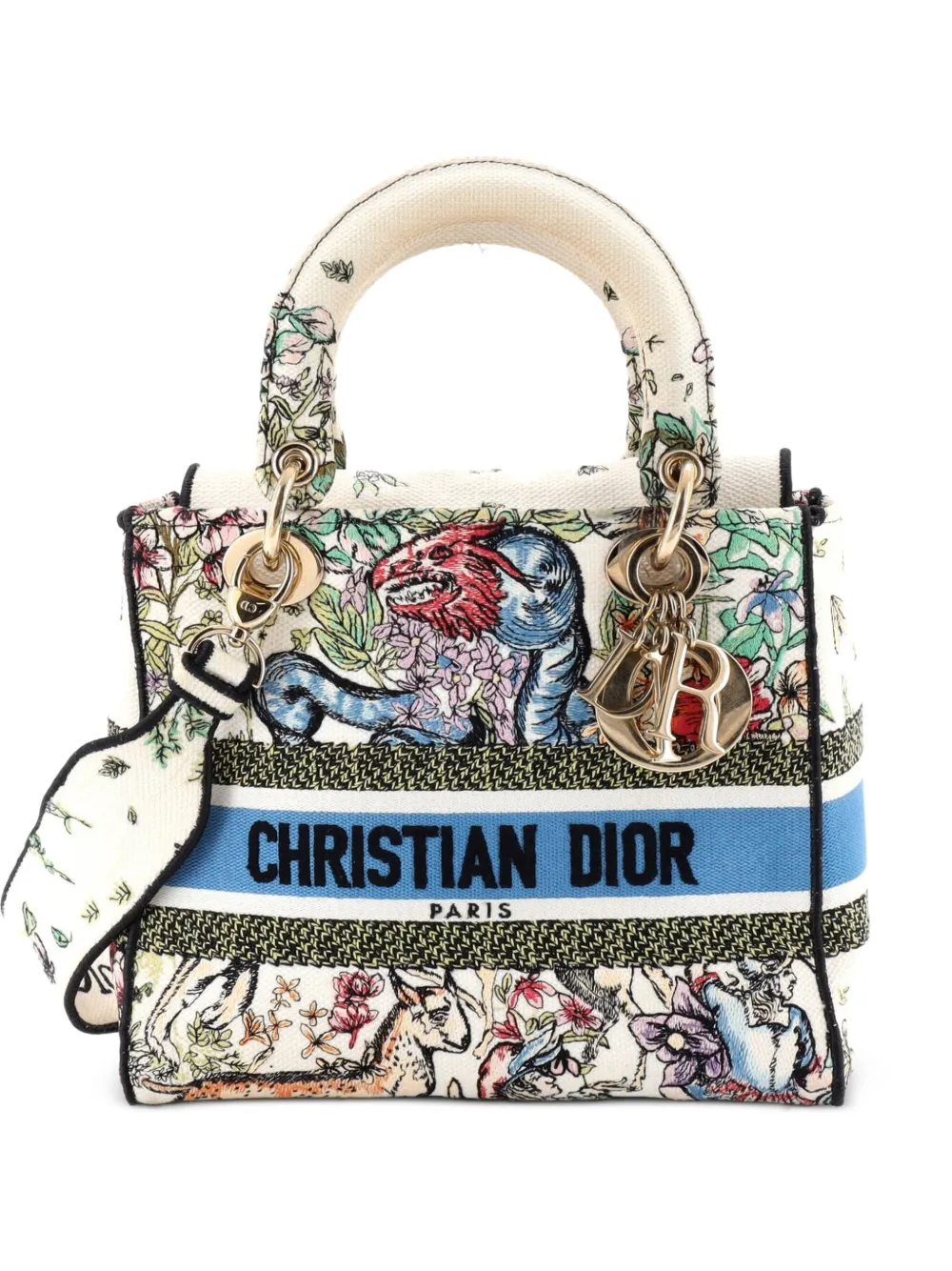 Christian Dior Pre-Owned Lady D-Lite Bag Embroidered Canvas Medium satchel - Multicolore