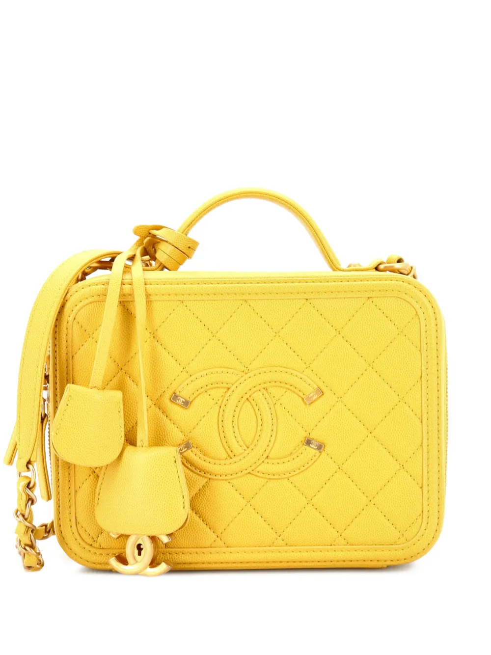 CHANEL Pre-Owned Borsa a tracolla Filigree Vanity Case media in pelle Caviar trapuntata - Giallo