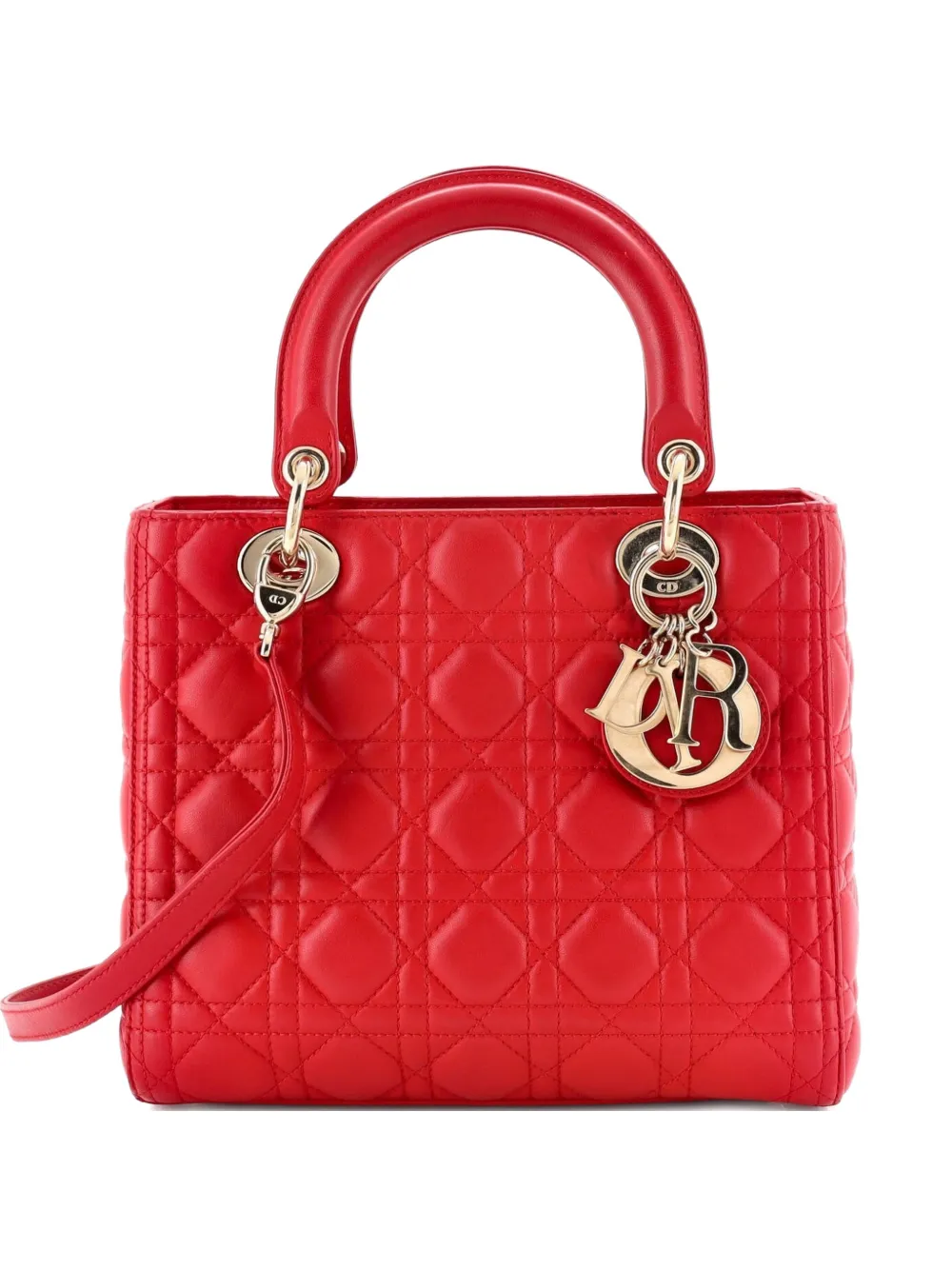 Christian Dior Pre-Owned Borsa a tracolla Lady Dior media in pelle di agnello trapuntata con motivo Cannage - Rosso