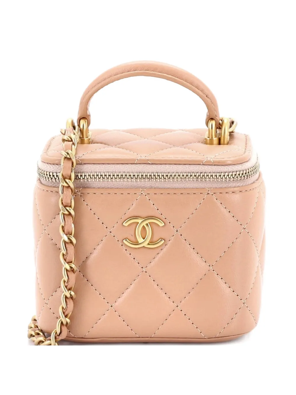 CHANEL Pre-Owned Borsa a tracolla Vanity Case mini in pelle di agnello trapuntata con manico - Toni neutri
