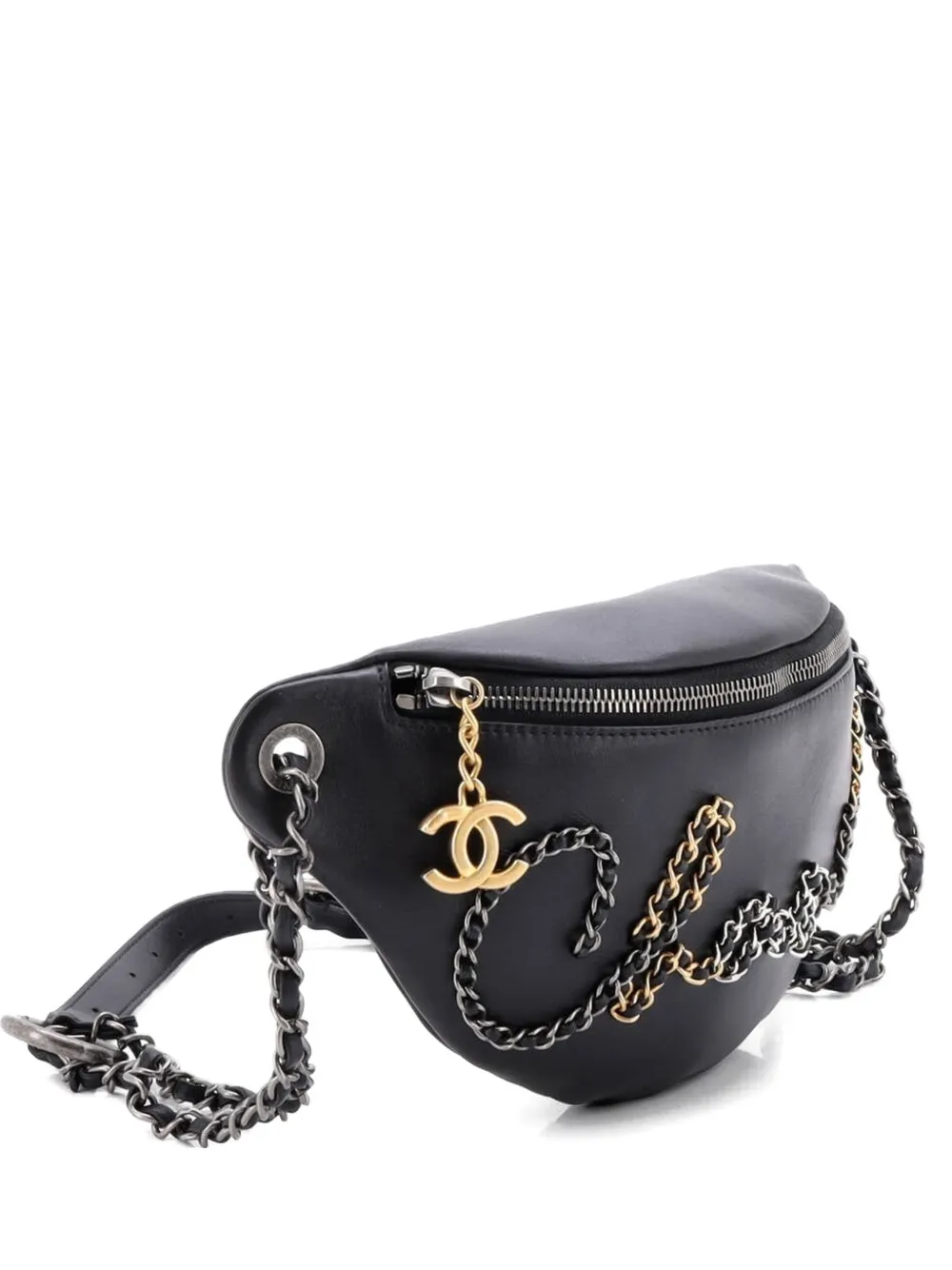 CHANEL Pre-Owned Marsupio in pelle di vitello con catena - Nero