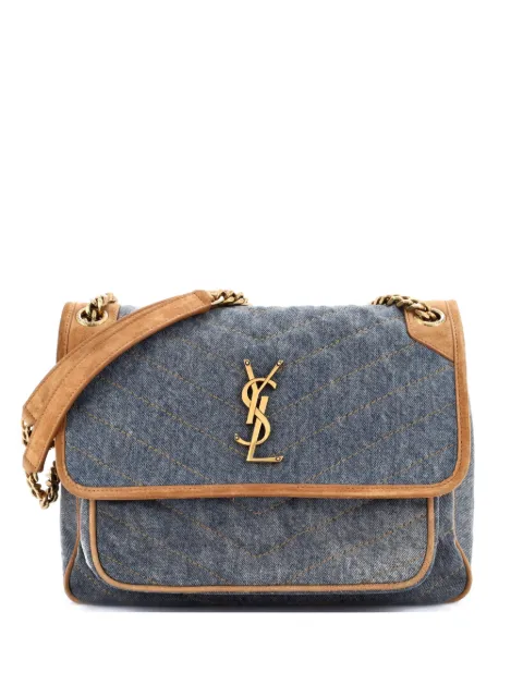 Saint Laurent Pre-Owned Niki Chain Flap Bag Matelasse Chevron Denim with Suede Medium shoulder bag