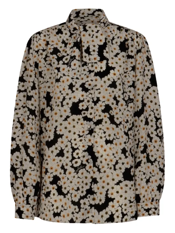 Valentino Garavani Crepe De Chine Shirt with Après L'hiver Primula Print in Black
