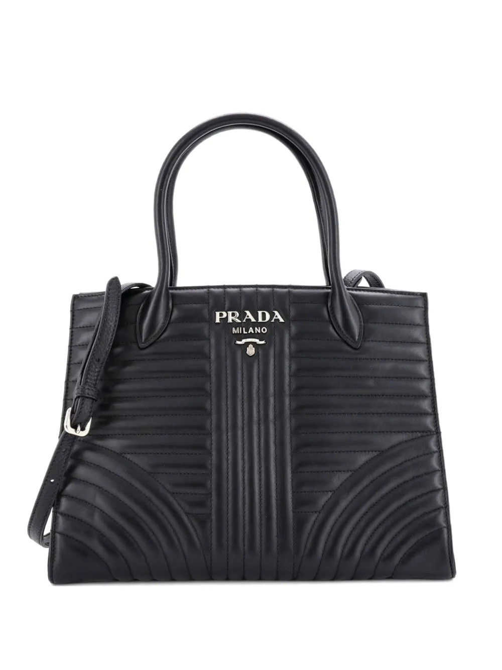 Prada Pre-Owned Borsa tote Convertible Open Diagramme media in pelle trapuntata - Nero