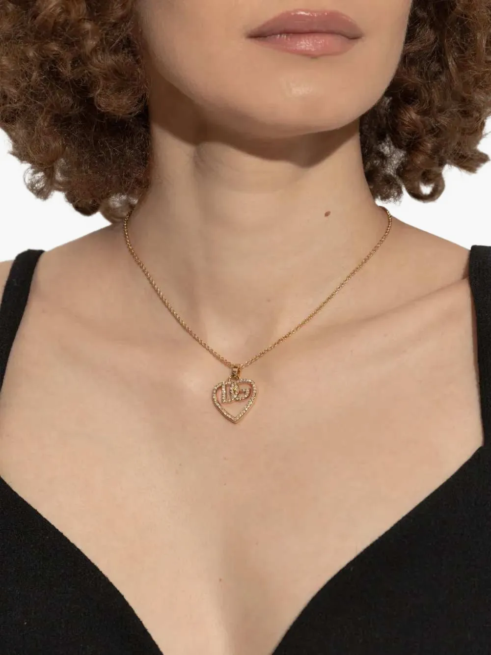 Dolce & Gabbana rhinestone-embellished heart-pendant necklace - Goud