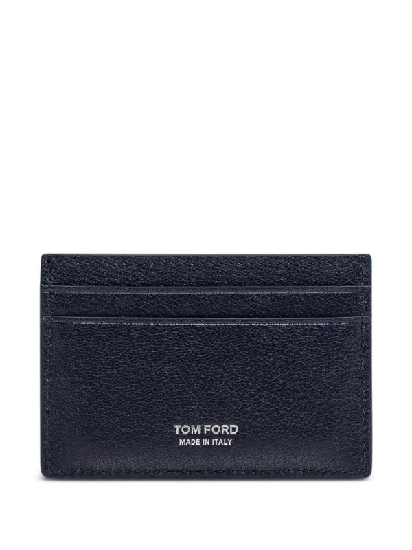 Tom Ford Supple Grain Leather Elongated T-line Classic Card Holder in Blue