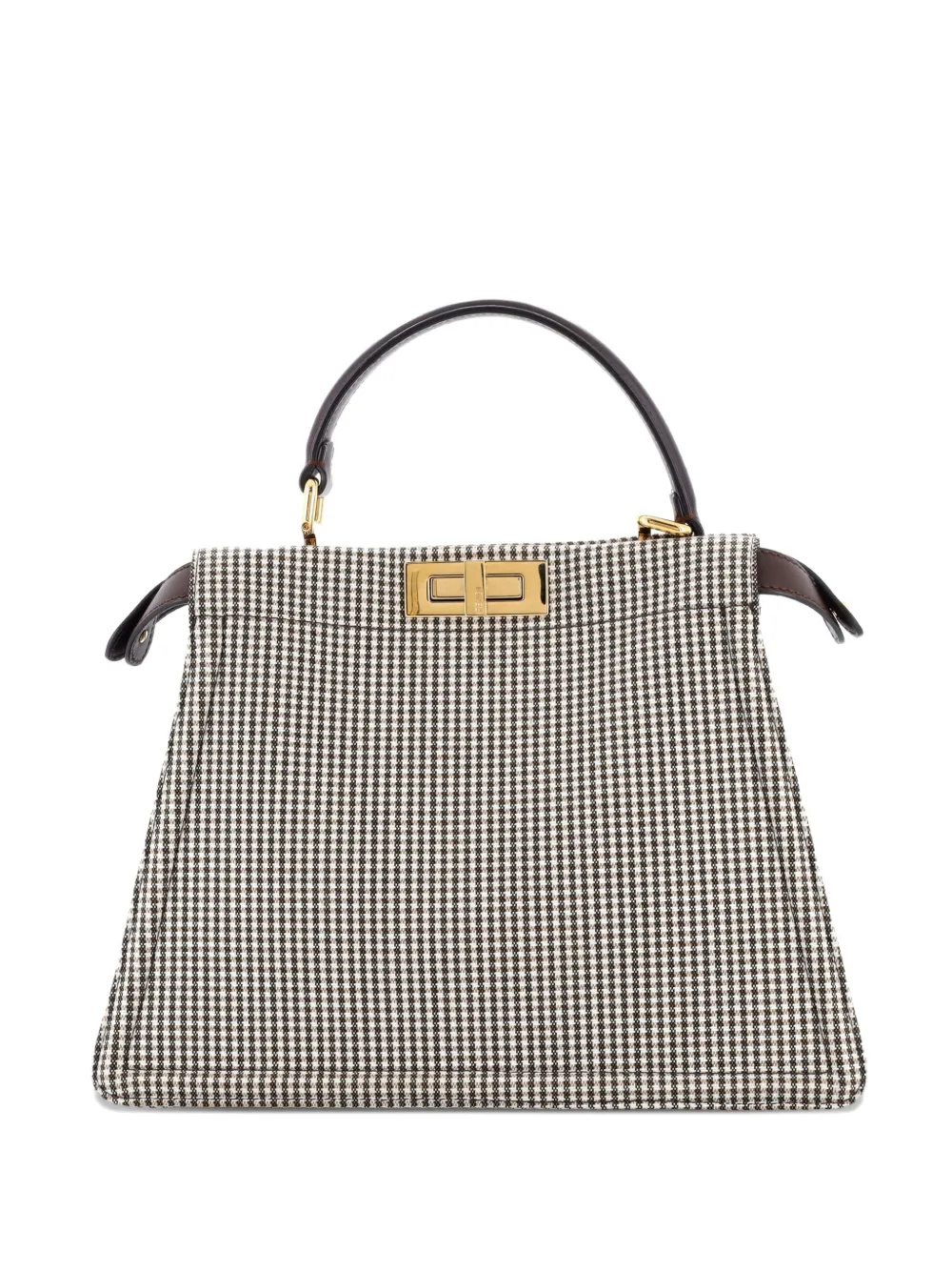 Fendi Pre-Owned Borsa a tracolla Peekaboo ISeeU media in lana con motivo pied-de-poule - Marrone