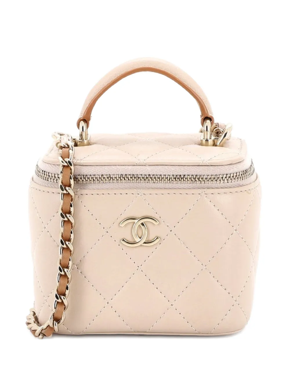 CHANEL Pre-Owned Borsa a tracolla Vanity Case mini in pelle di agnello trapuntata con manico - Toni neutri