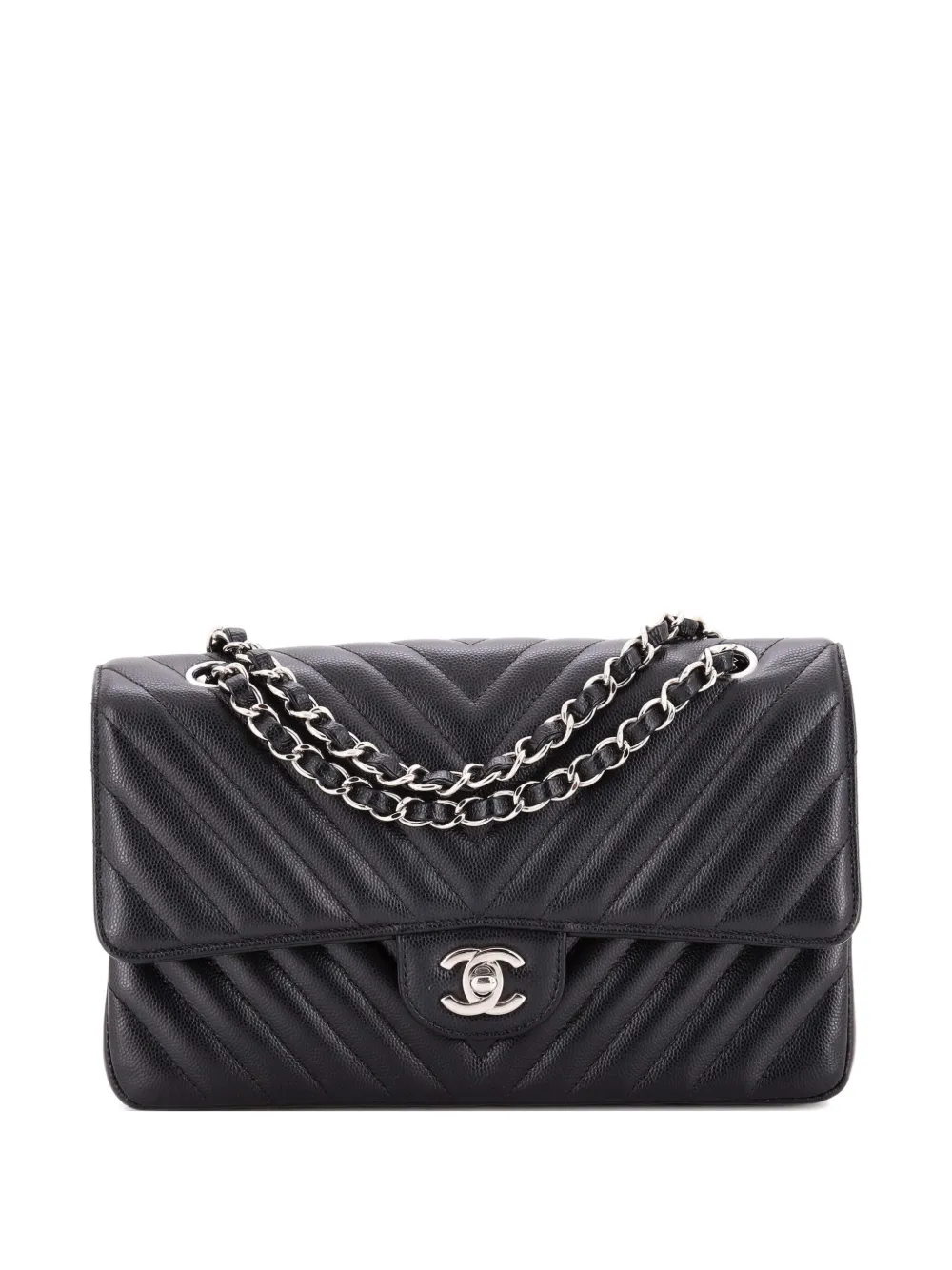 CHANEL Pre-Owned Classic Double Flap Bag Chevron Caviar Medium shoulder bag - Nero