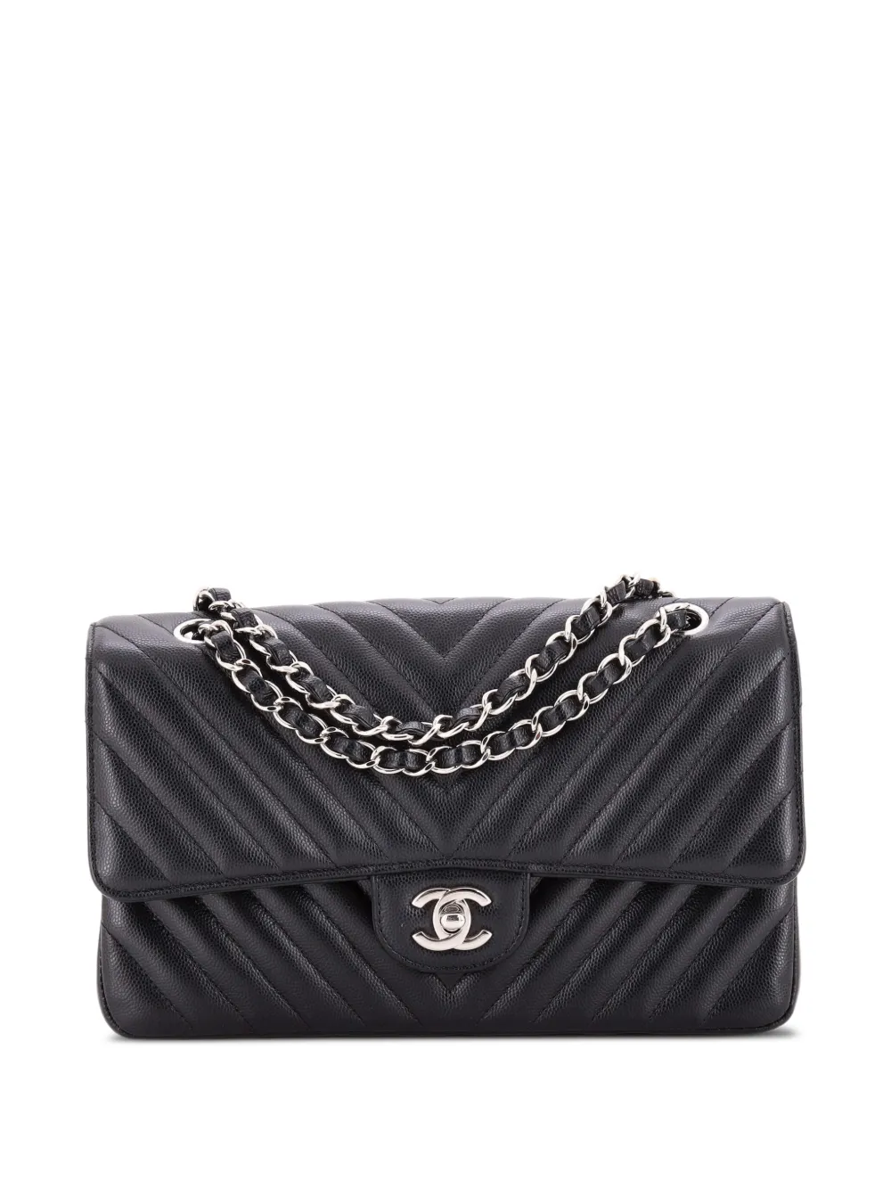 CHANEL Pre-Owned Classic Double Flap Bag Chevron Caviar Medium shoulder bag - Nero