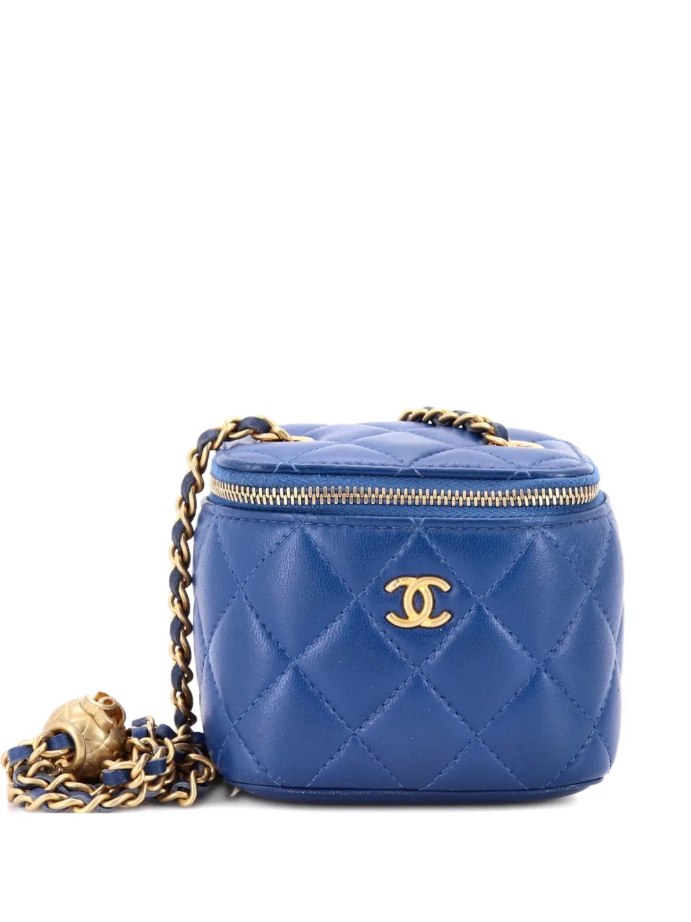 CHANEL Pre-Owned Pearl Crush Vanity Case with Chain Quilted Lambskin Mini clutch bag - Blu