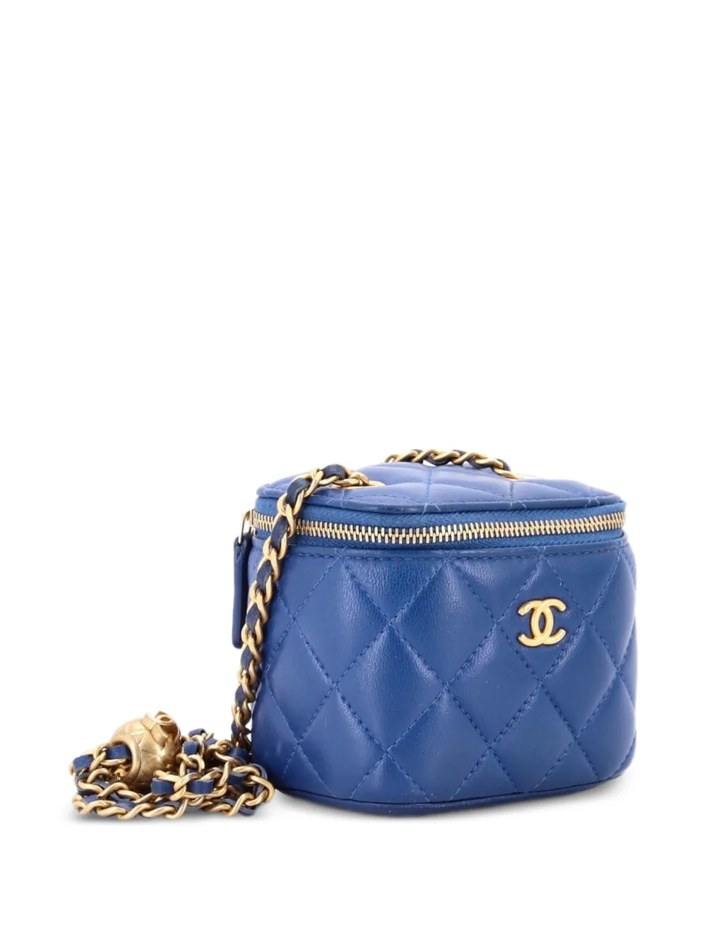  Chanel Pre-owned Pearl Crush Vanity Case With Chain Quilted Lambskin Mini Clutch Bag - Blue 