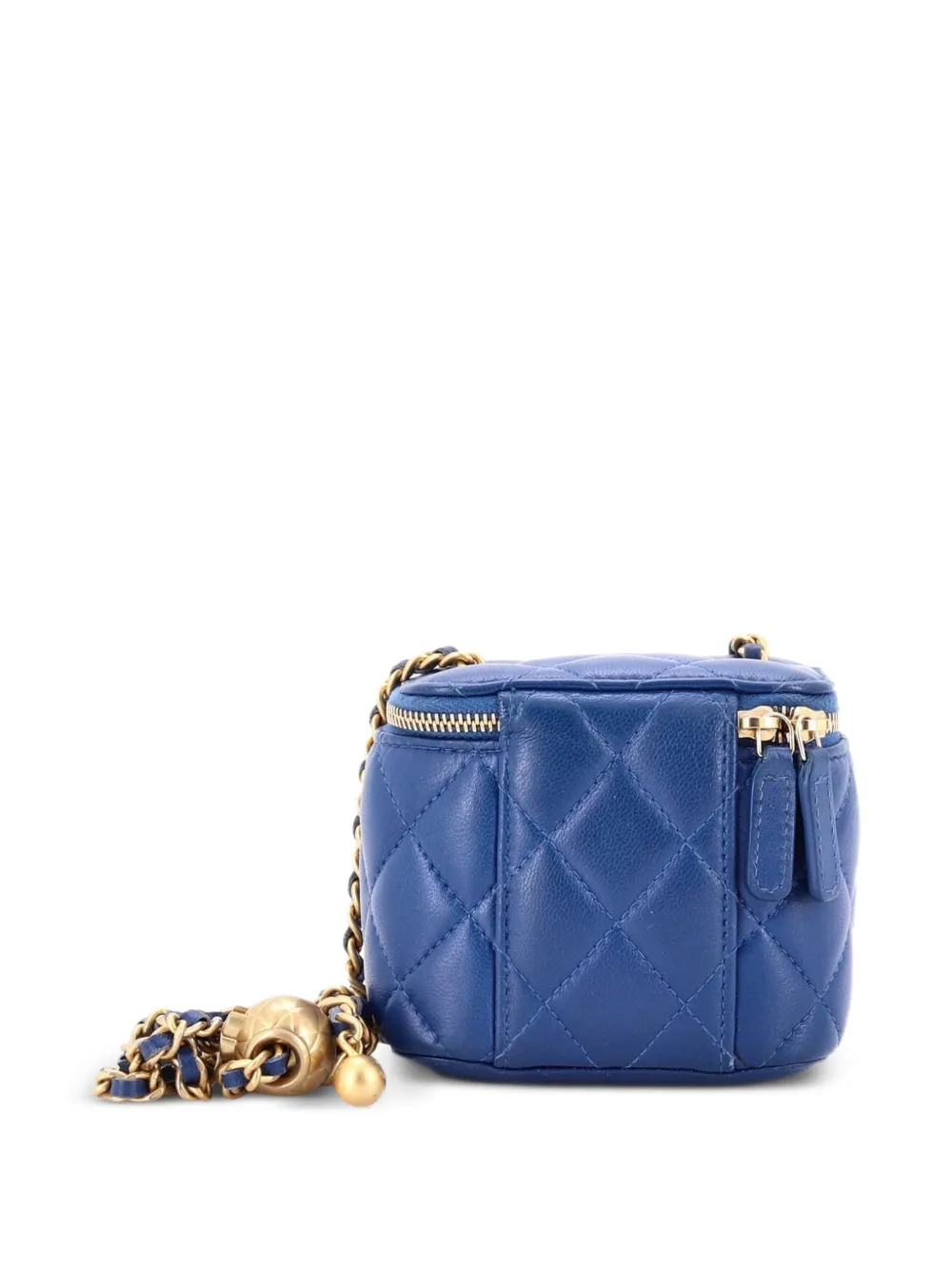  Chanel Pre-owned Pearl Crush Vanity Case With Chain Quilted Lambskin Mini Clutch Bag - Blue 