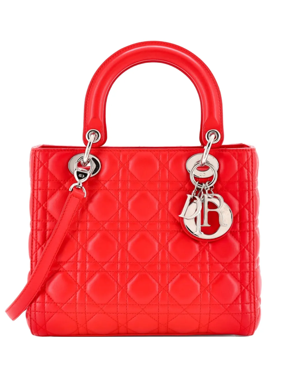Christian Dior Pre-Owned Lady Dior Bag Cannage Quilt Lambskin Medium satchel - Rosso