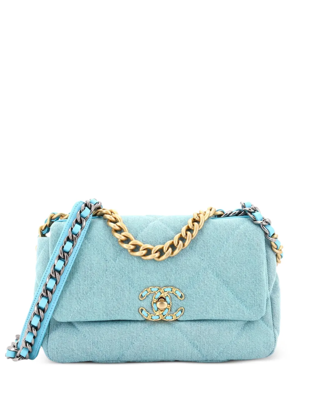 CHANEL Pre-Owned 19 Flap Bag Quilted Denim Medium shoulder bag - Blu