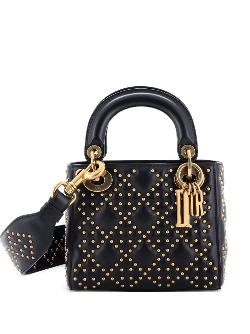 Christian Dior Pre-Owned Supple Lady Dior Bag Cannage Studded Lambskin Mini crossbody bag - Nero