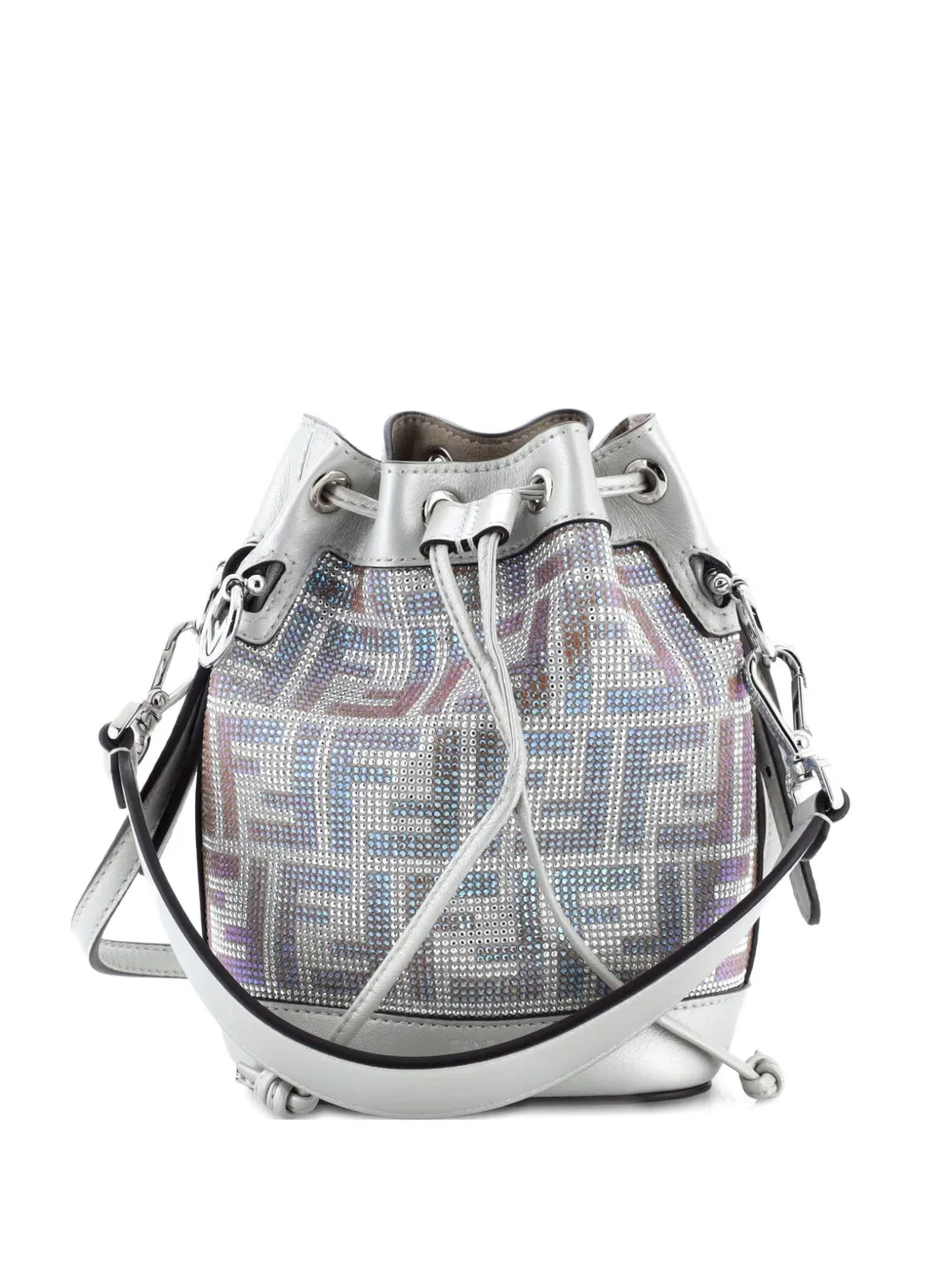 Fendi Pre-Owned Mon Tresor Zucca Crystal Embellished Suede Mini bucket bag - Mehrfarbig
