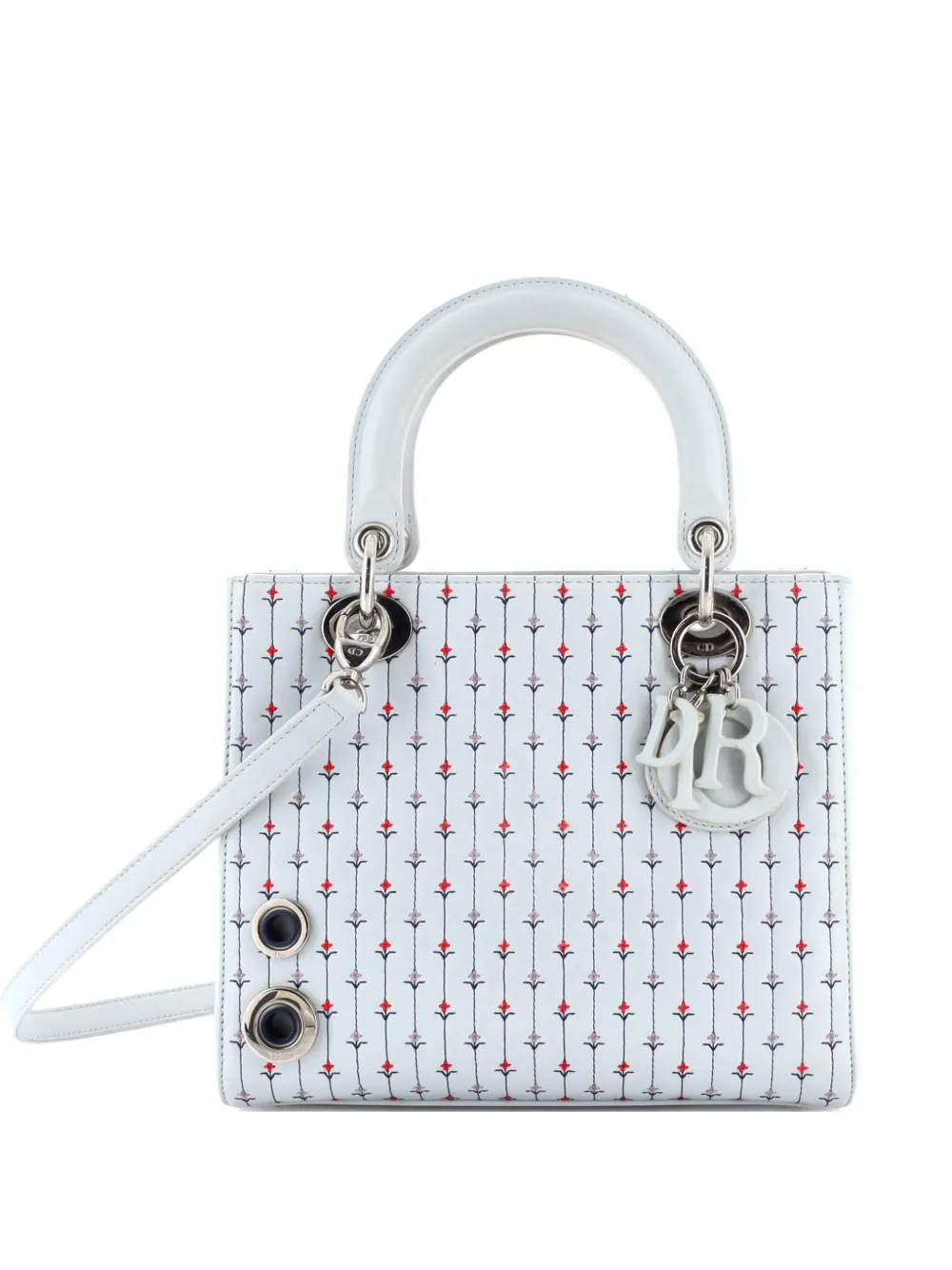 Christian Dior Pre-Owned Lady Dior Bag Embroidered Leather with Applique Medium satchel - Blu