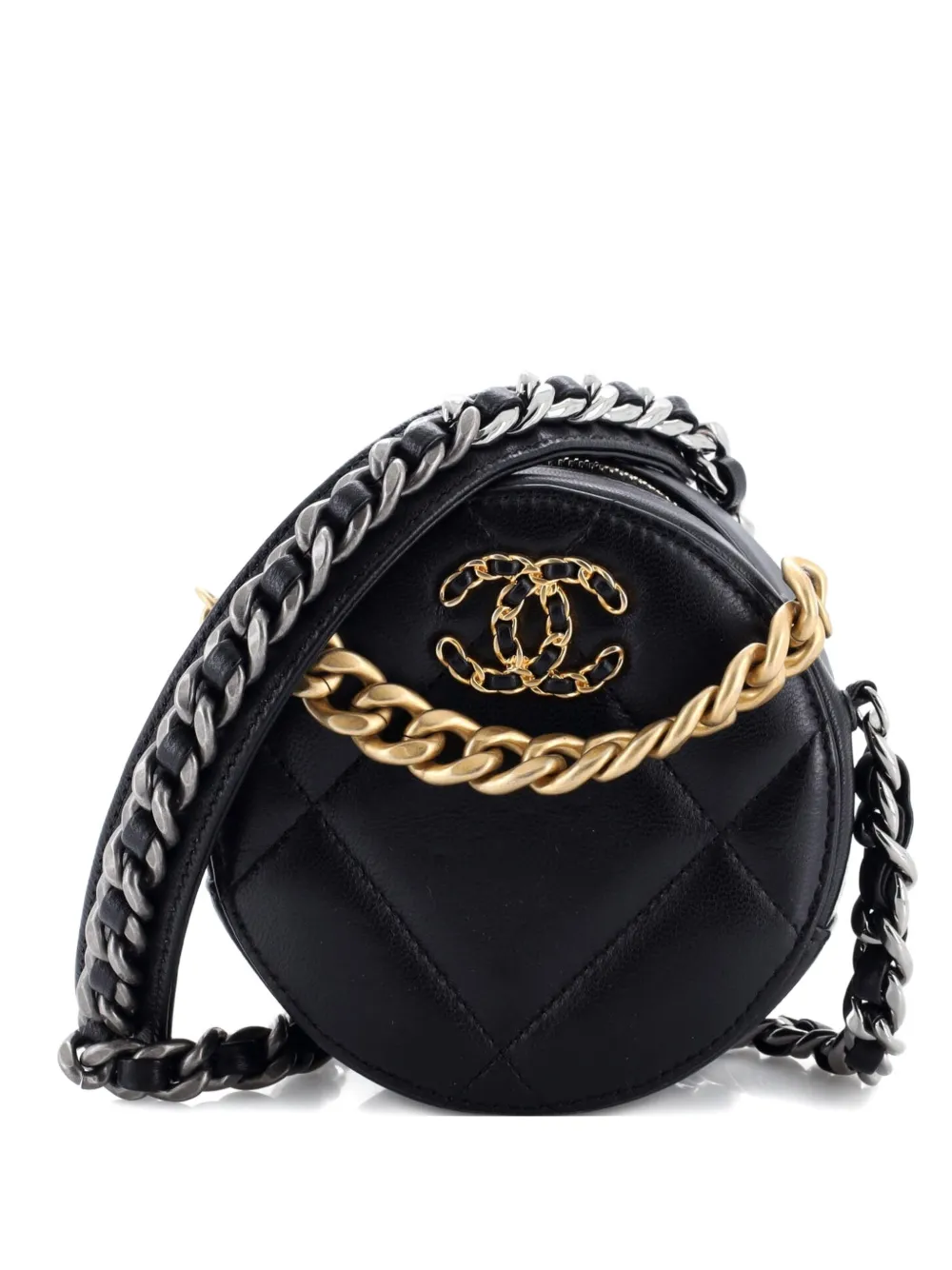 CHANEL Pre-Owned 19 Round with Chain Quilted Leather clutch bag - Nero