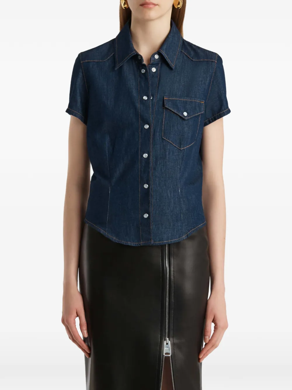 KHAITE Katoenen denim blouse met drukknoop Blauw