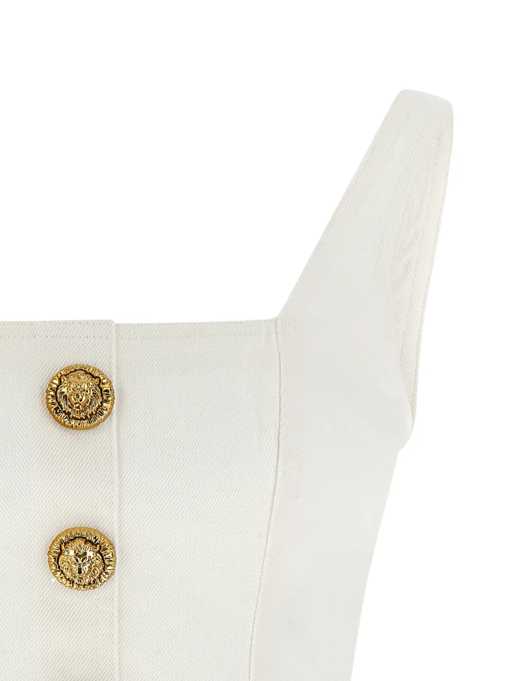  Balmain Button Suare-neck Top - White 