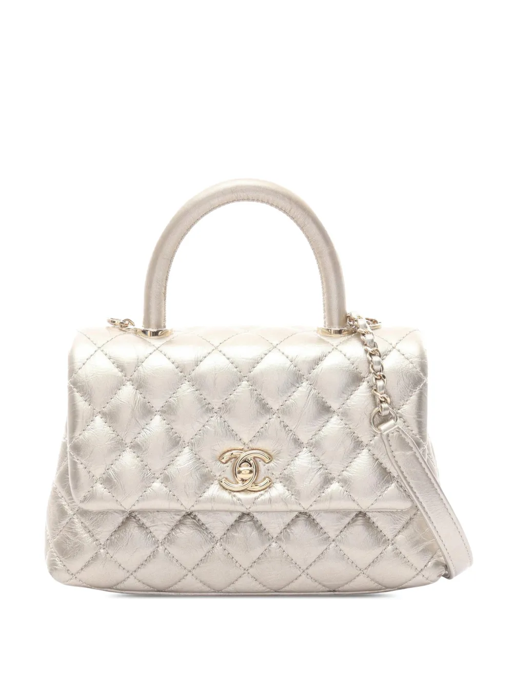 CHANEL Pre-Owned 2020 Mini Quilted Metallic Aged Calfskin Coco Top Handle Bag handbag - Argento