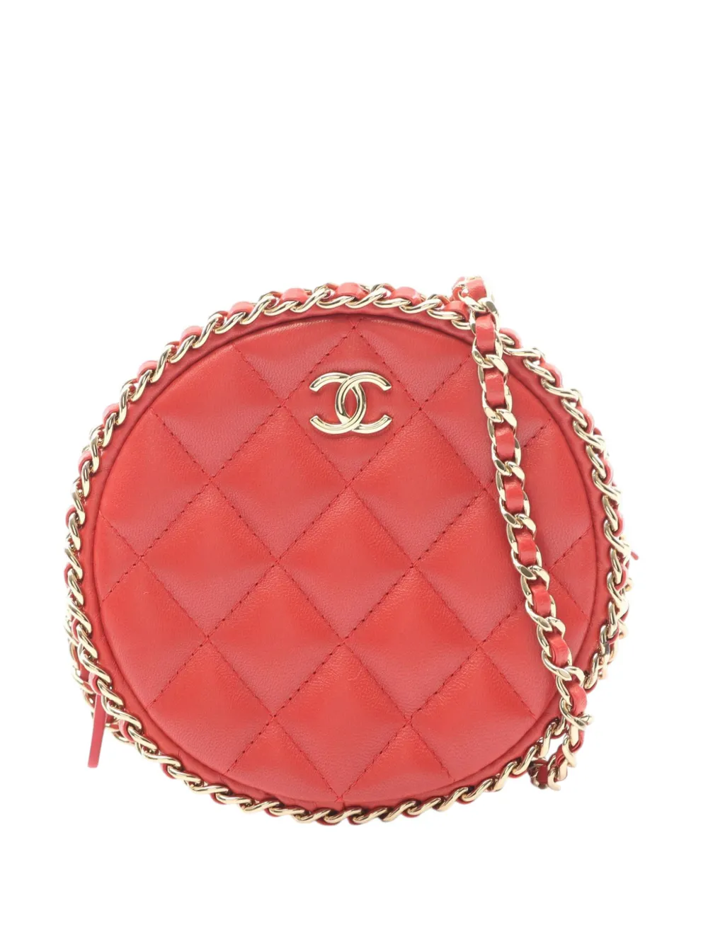 CHANEL Pre-Owned 2019 Quilted Lambskin Round Chain Around Clutch With Chain shoulder bag - Rosso