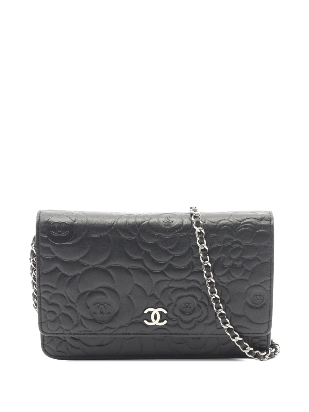 CHANEL Pre-Owned 2011 CC Embossed Lambskin Camellia Wallet On Chain crossbody bag - Nero