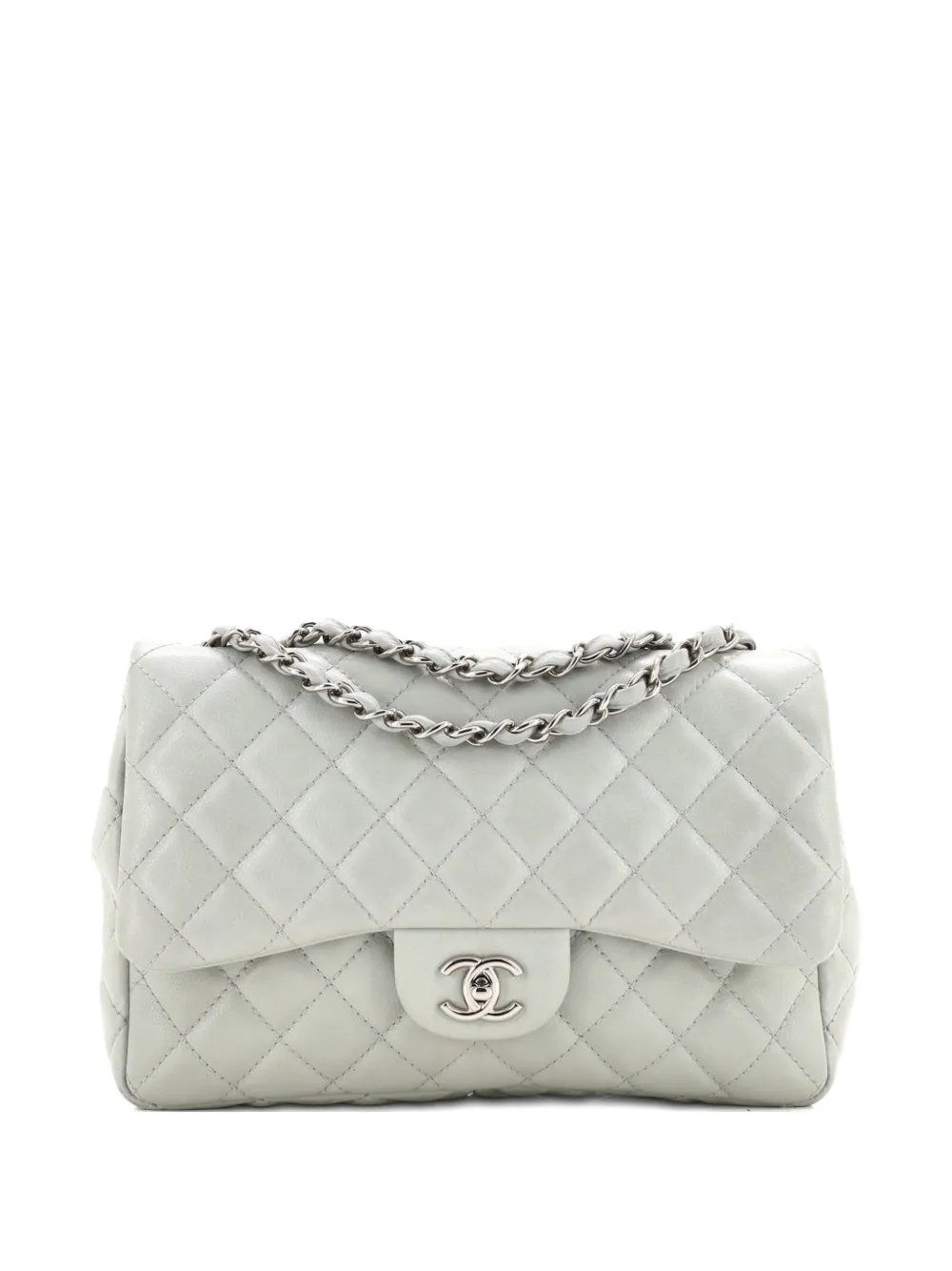 CHANEL Pre-Owned Classic Single Flap Bag Quilted Caviar Jumbo shoulder bag - Grigio