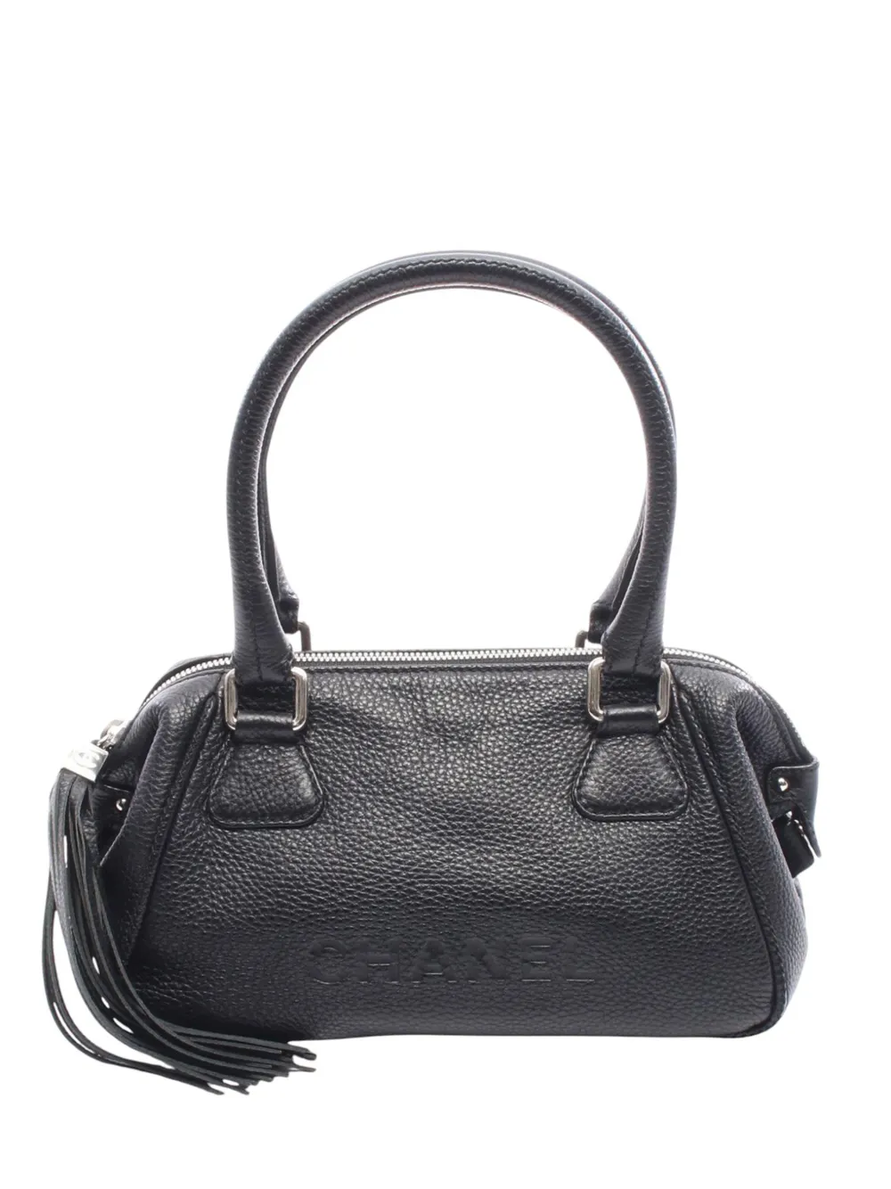 CHANEL Pre-Owned 2003-2004 Calfskin Logo Fringe Bowling Bag shoulder bag - Black