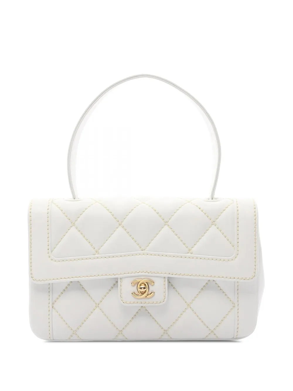 CHANEL Pre-Owned 2004-2005 CC Lambskin Wild Stitch Top Handle Flap Bag handbag - Bianco