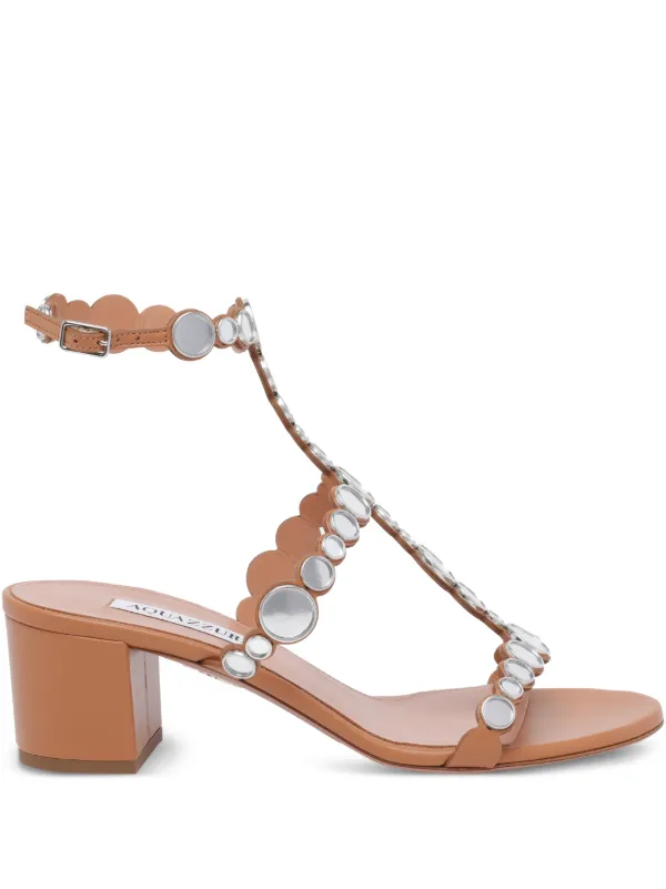 Aquazzura Studded Afterglow Leather Sandals in Brown