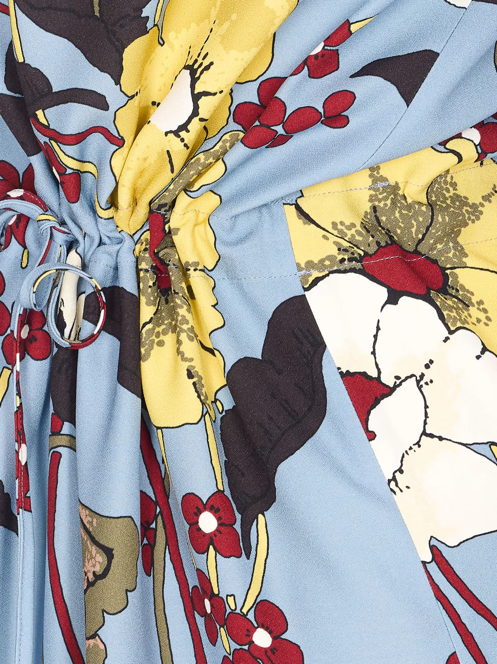Marni Midi-jurk met trekkoordtaille en bloemen-print Blauw